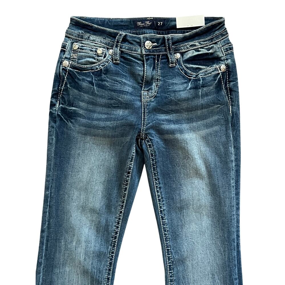 $134 NWT Miss Me Mid Rise Boot Cut Jeans Feather Star Dreamcatcher Sequins Sz 27 - Picture 4 of 7